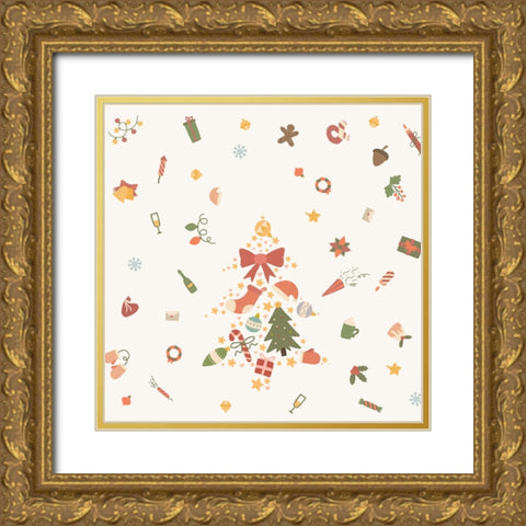 Noel decorations Gold Ornate Wood Framed Art Print with Double Matting by Thai, Xuan