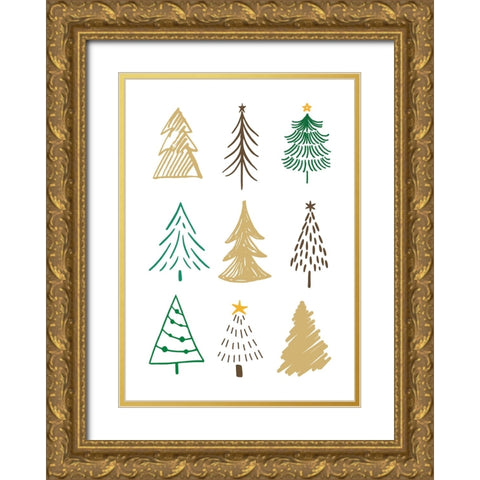 Christmas Trees 1 Gold Ornate Wood Framed Art Print with Double Matting by N., Kristina