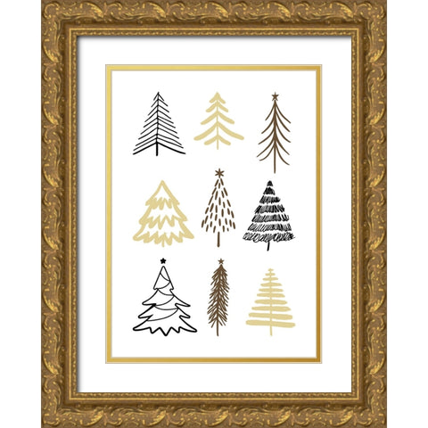 Christmas Trees 2 Gold Ornate Wood Framed Art Print with Double Matting by N., Kristina
