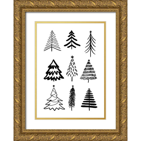 Christmas Trees 3 Gold Ornate Wood Framed Art Print with Double Matting by N., Kristina