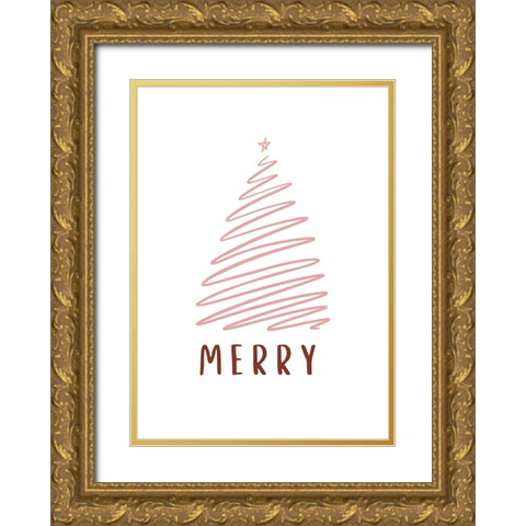 Christmas Tree Merry Gold Ornate Wood Framed Art Print with Double Matting by N., Kristina