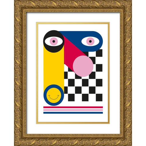 Abstract Face Gold Ornate Wood Framed Art Print with Double Matting by Ortiz, Sergio