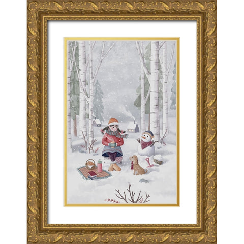 Winter Girl Gold Ornate Wood Framed Art Print with Double Matting by Thai, Xuan