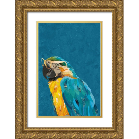 Vibrant macaw wearing glasses Gold Ornate Wood Framed Art Print with Double Matting by Manovski, Sarah