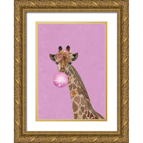 Pink giraffe bubble gum Gold Ornate Wood Framed Art Print with Double Matting by Manovski, Sarah