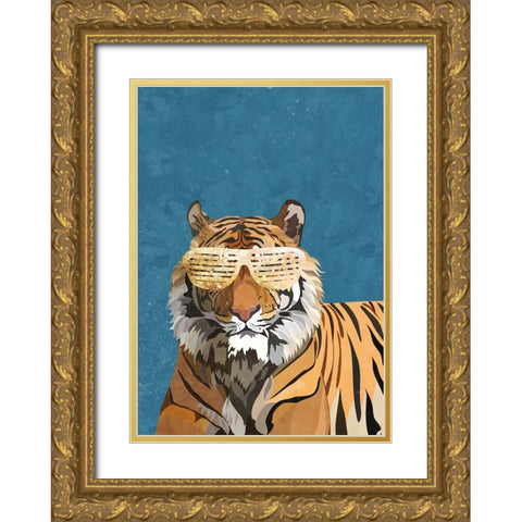 Hip Hop Tiger Gold Ornate Wood Framed Art Print with Double Matting by Manovski, Sarah