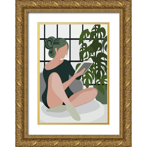 Bookworm Gold Ornate Wood Framed Art Print with Double Matting by Laiz Blursbyai, Rosana