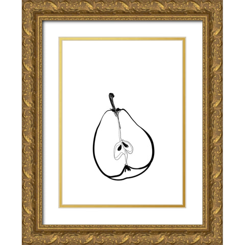 Line art half pear Gold Ornate Wood Framed Art Print with Double Matting by Laiz Blursbyai, Rosana