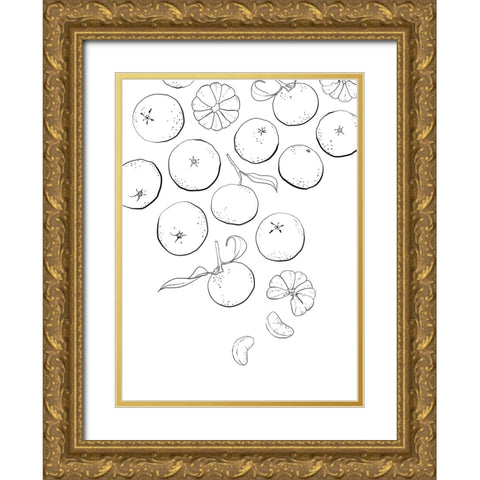 Line art tangerines Gold Ornate Wood Framed Art Print with Double Matting by Laiz Blursbyai, Rosana
