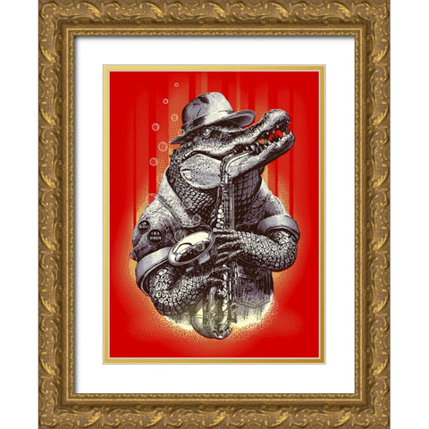 Croc Rocks Gold Ornate Wood Framed Art Print with Double Matting by Lawless, Adam