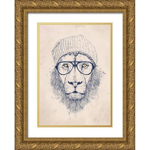 Cool lion Gold Ornate Wood Framed Art Print with Double Matting by Solti, Balazs