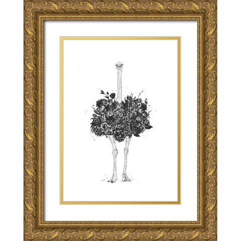 Floral ostrich Gold Ornate Wood Framed Art Print with Double Matting by Solti, Balazs