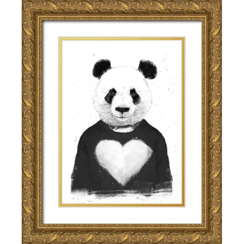 Lovely Panda Gold Ornate Wood Framed Art Print with Double Matting by Solti, Balazs