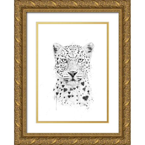 Lovely leopard Gold Ornate Wood Framed Art Print with Double Matting by Solti, Balazs