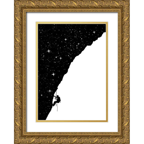 Night climbing (bw) Gold Ornate Wood Framed Art Print with Double Matting by Solti, Balazs