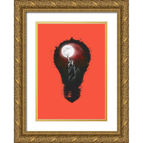New York City Lights Gold Ornate Wood Framed Art Print with Double Matting by Solti, Balazs