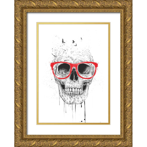 Skull with red glasses Gold Ornate Wood Framed Art Print with Double Matting by Solti, Balazs