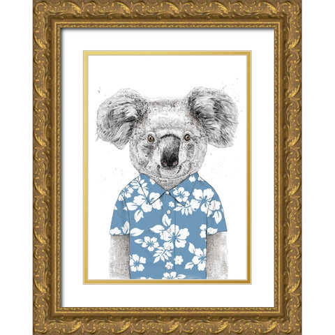 Summer Koala (blue) Gold Ornate Wood Framed Art Print with Double Matting by Solti, Balazs