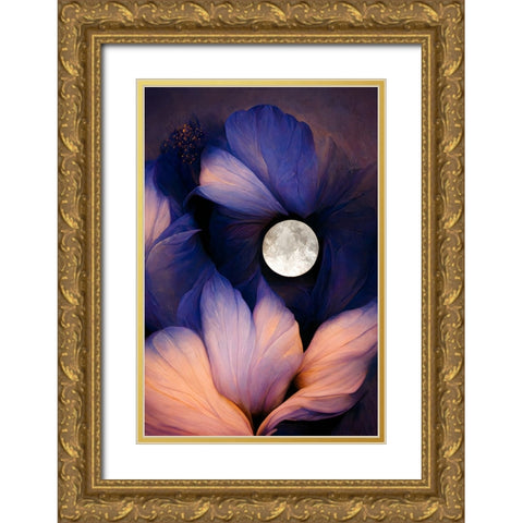 The Moon Flowers Gold Ornate Wood Framed Art Print with Double Matting by Treechild
