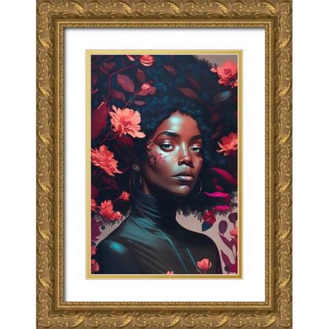 Goddess Of The Flowers Gold Ornate Wood Framed Art Print with Double Matting by Treechild