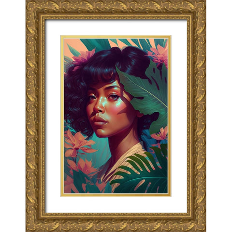 Hawaiian Beauty Gold Ornate Wood Framed Art Print with Double Matting by Treechild