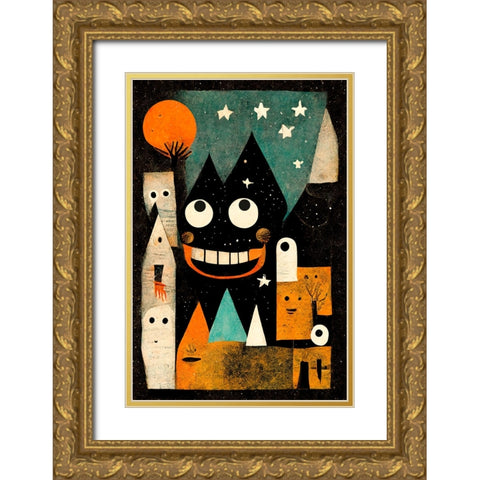 Monster Ville Gold Ornate Wood Framed Art Print with Double Matting by Treechild