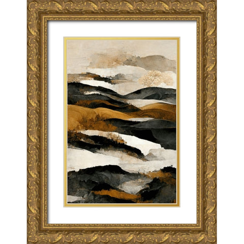 Ochre And Beige Mountains Gold Ornate Wood Framed Art Print with Double Matting by Treechild