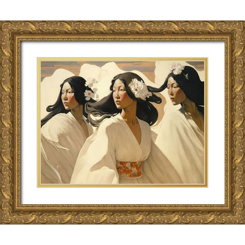 The Dance Of The Sisters Gold Ornate Wood Framed Art Print with Double Matting by Treechild