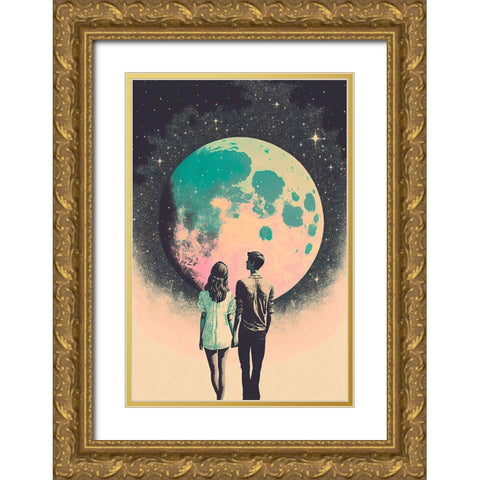 To The Moon And Back Gold Ornate Wood Framed Art Print with Double Matting by Treechild