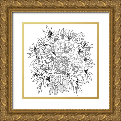 Nanette flower bouquet in black and white Gold Ornate Wood Framed Art Print with Double Matting by Laiz Blursbyai, Rosana
