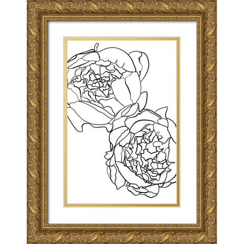 Sallys peonies in black and white Gold Ornate Wood Framed Art Print with Double Matting by Laiz Blursbyai, Rosana