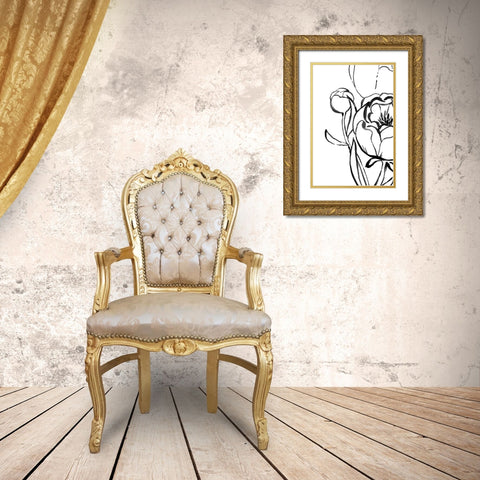 Anuman peony line art Gold Ornate Wood Framed Art Print with Double Matting by Laiz Blursbyai, Rosana