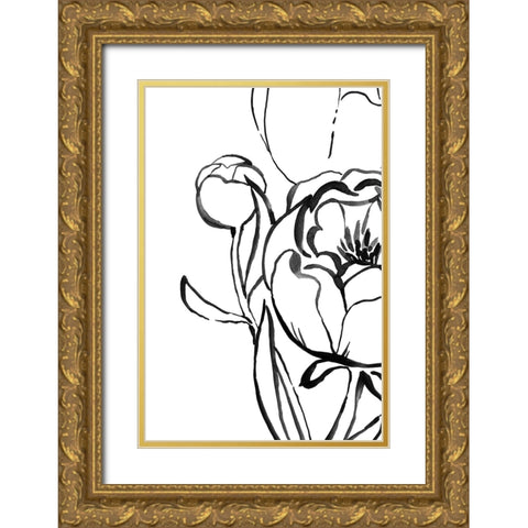 Anuman peony line art Gold Ornate Wood Framed Art Print with Double Matting by Laiz Blursbyai, Rosana