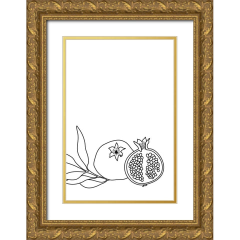 Pomegranate line art Gold Ornate Wood Framed Art Print with Double Matting by Laiz Blursbyai, Rosana