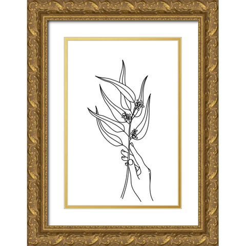 Seeded eucalyptus line art Gold Ornate Wood Framed Art Print with Double Matting by Laiz Blursbyai, Rosana