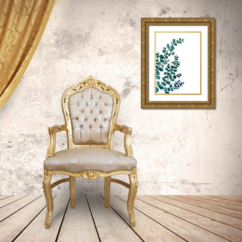 Teal watercolor eucalyptus II Gold Ornate Wood Framed Art Print with Double Matting by Laiz Blursbyai, Rosana