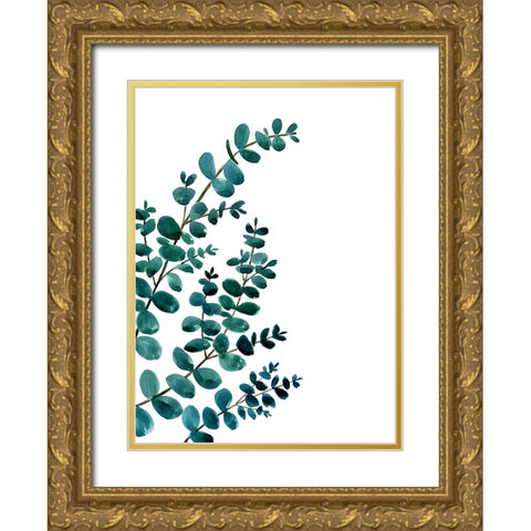 Teal watercolor eucalyptus II Gold Ornate Wood Framed Art Print with Double Matting by Laiz Blursbyai, Rosana