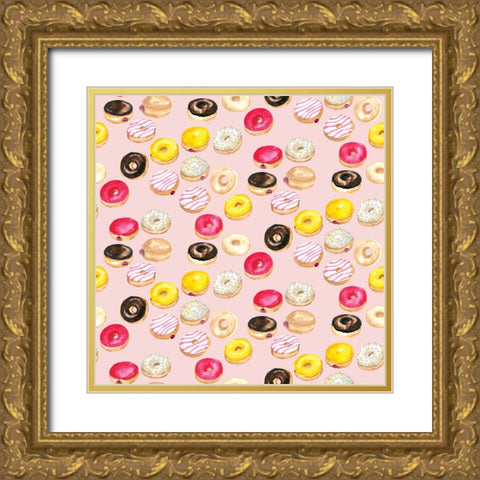 Watercolor donuts pattern in pink Gold Ornate Wood Framed Art Print with Double Matting by Laiz Blursbyai, Rosana