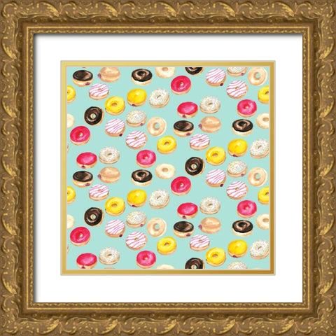 Watercolor donuts pattern in aqua Gold Ornate Wood Framed Art Print with Double Matting by Laiz Blursbyai, Rosana