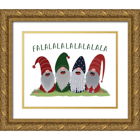 Fa la la la la gnomes Gold Ornate Wood Framed Art Print with Double Matting by Laiz Blursbyai, Rosana