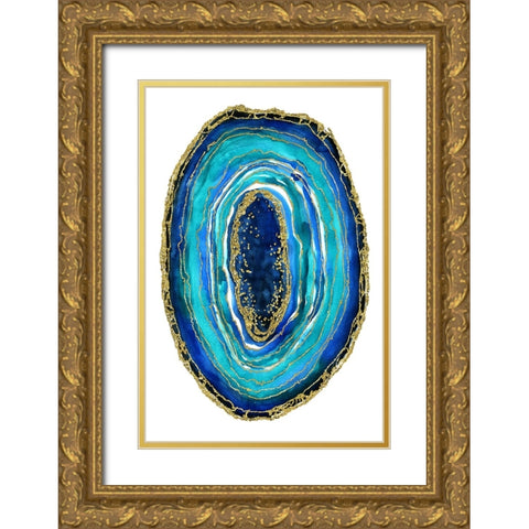 Turquoise and blue geode Gold Ornate Wood Framed Art Print with Double Matting by Blursbyai, Rosana Laiz