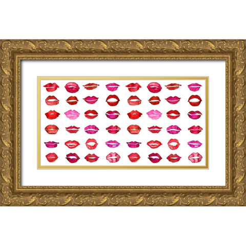 Lipstick kisses Gold Ornate Wood Framed Art Print with Double Matting by Laiz Blursbyai, Rosana