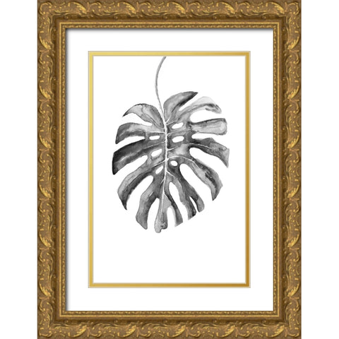 BW monstera leaf Gold Ornate Wood Framed Art Print with Double Matting by Laiz Blursbyai, Rosana