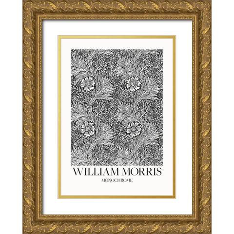 Marigold Monochrome Gold Ornate Wood Framed Art Print with Double Matting by Pictufy