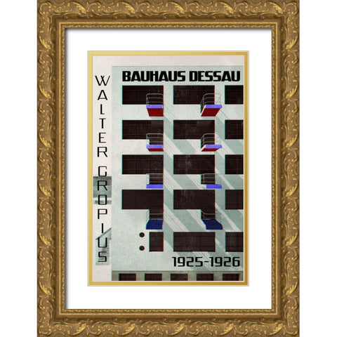 Bauhaus Dessau architecture in vintage magazine style IV Gold Ornate Wood Framed Art Print with Double Matting by Laiz Blursbyai, Rosana