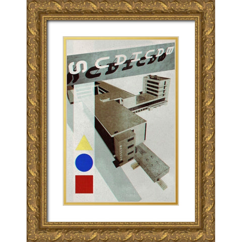 Bauhaus Dessau architecture in vintage magazine style III Gold Ornate Wood Framed Art Print with Double Matting by Blursbyai, Rosana Laiz