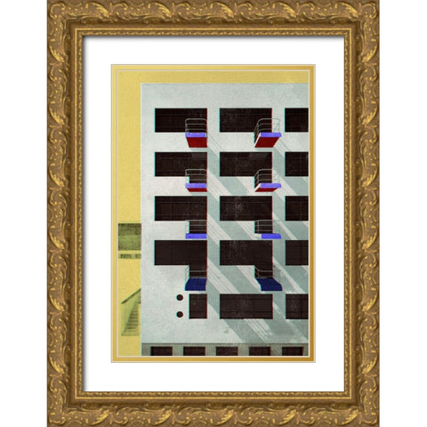Bauhaus Dessau architecture in vintage magazine style V Gold Ornate Wood Framed Art Print with Double Matting by Laiz Blursbyai, Rosana