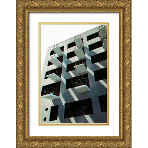 Bauhaus Dessau architecture in vintage magazine style VI Gold Ornate Wood Framed Art Print with Double Matting by Laiz Blursbyai, Rosana