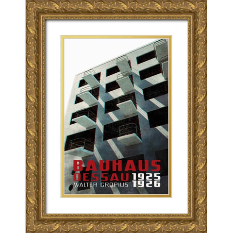 Bauhaus Dessau architecture in vintage magazine style VII Gold Ornate Wood Framed Art Print with Double Matting by Laiz Blursbyai, Rosana