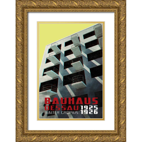 Bauhaus Dessau architecture in vintage magazine style VIII Gold Ornate Wood Framed Art Print with Double Matting by Laiz Blursbyai, Rosana